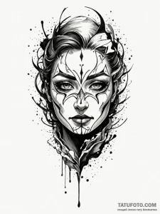 Broken mask releasing shadow, ink illustratio... - эскиз тату (№1751469706_0, 02.07.2025 15:21) — Tatufoto.com