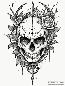 Fractured mask beneath web of thorns, concept... - эскиз тату (№1751470405_0, 02.07.2025 15:33) — Tatufoto.com