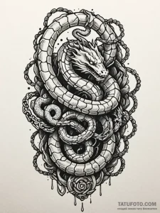 Abyssal serpent wrapped in chains, tattoo fla... - эскиз тату (№1751470879_0, 02.07.2025 15:41) — Tatufoto.com