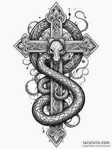 Inverted cross with a snake coiled around it,... - эскиз тату (№1751471042_0, 02.07.2025 15:44) — Tatufoto.com