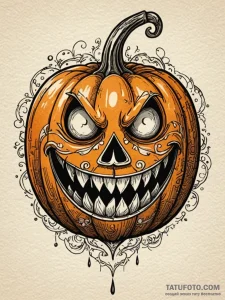 Animated pumpkin with sinister smile, tattoo... - эскиз тату (№1751472692_0, 02.07.2025 16:11) — Tatufoto.com