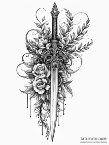 Crystal dagger wrapped in vines, concept art... - эскиз тату (№1751472758_0, 02.07.2025 16:12) — Tatufoto.com