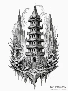 Kaiju fangs breaking bone tower, tattoo sketc... - эскиз тату (№1751473211_0, 02.07.2025 16:20) — Tatufoto.com