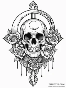 Moon seal beneath crimson gate, tattoo sketch... - эскиз тату (№1751473620_0, 02.07.2025 16:27) — Tatufoto.com