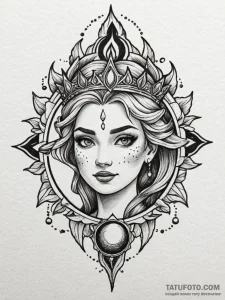 Frozen crown beneath eclipsed sun, tattoo fla... - эскиз тату (№1751475012_0, 02.07.2025 16:50) — Tatufoto.com