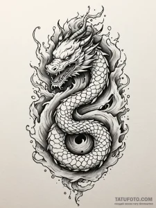 Onyx serpent beneath burning sky, tattoo sket... - эскиз тату (№1751475975_0, 02.07.2025 17:06) — Tatufoto.com