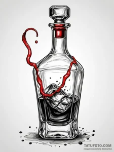 Decanter of fine whiskey with a single glass,... - эскиз тату (№1751477255_0, 02.07.2025 17:27) — Tatufoto.com