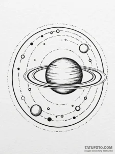 A planet with rings made of city lights, tatt... - эскиз тату (№1751478630_0, 02.07.2025 17:50) — Tatufoto.com