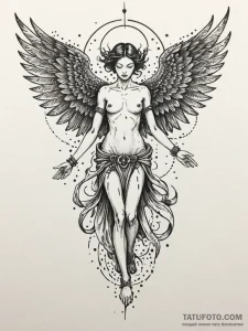 Abyssal angel with torn robes, tattoo flash s... - эскиз тату (№1751478762_0, 02.07.2025 17:52) — Tatufoto.com