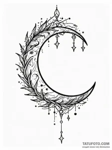 Barbed crescent hanging in sky, tattoo flash... - эскиз тату (№1751478828_0, 02.07.2025 17:53) — Tatufoto.com