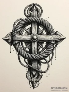 Dock cleat with a securely tied nautical rope... - эскиз тату (№1751479854_0, 02.07.2025 18:10) — Tatufoto.com