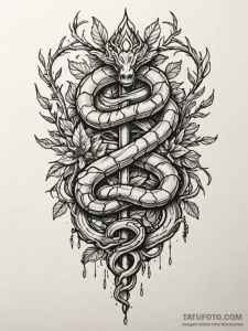 Iron serpent crowned with roots, artistic tat... - эскиз тату (№1751479920_0, 02.07.2025 18:12) — Tatufoto.com