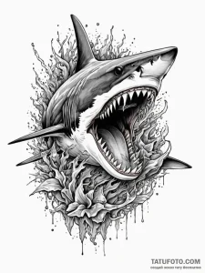 Apex predator shark with jagged teeth, ink il... - эскиз тату (№1751480536_0, 02.07.2025 18:22) — Tatufoto.com