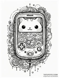 Tamagotchi pet on its screen, tattoo drawing... - эскиз тату (№1751480669_0, 02.07.2025 18:24) — Tatufoto.com