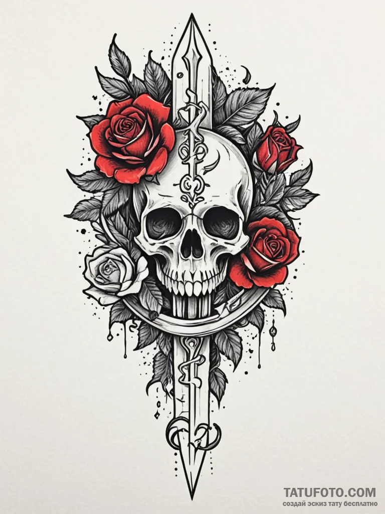 Ghost dagger beneath celestial bloom, tattoo... - эскиз тату (№1751481703_0, 02.07.2025 18:41) — Tatufoto.com