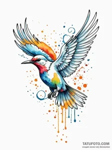 A whimsical bird in flight with a scroll, mes... - эскиз тату (№1751481771_0, 02.07.2025 18:42) — Tatufoto.com