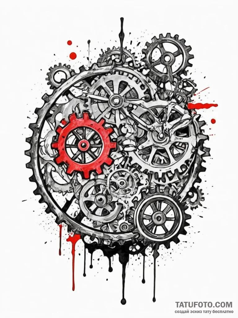 Clock gears fused with bone, artistic tattoo... - эскиз тату (№1751482611_0, 02.07.2025 18:56) — Tatufoto.com