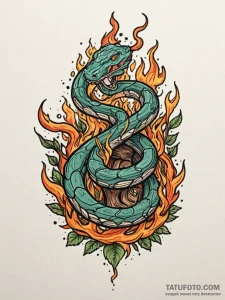 Serpent coil beneath burning tree, tattoo dra... - эскиз тату (№1751483473_0, 02.07.2025 19:11) — Tatufoto.com