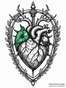 Emerald heart in skeletal cage, tattoo sketch... - эскиз тату (№1751484041_0, 02.07.2025 19:20) — Tatufoto.com