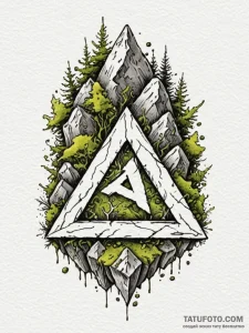 Rune-etched stone beneath moss, artistic tatt... - эскиз тату (№1751485855_0, 02.07.2025 19:50) — Tatufoto.com