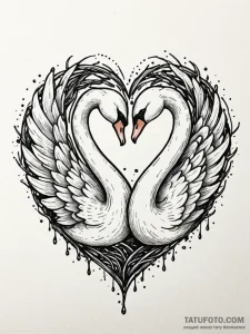 Necking swans forming a heart, one skeletal,... - эскиз тату (№1751486262_0, 02.07.2025 19:57) — Tatufoto.com