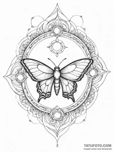 Opal moth beneath crescent moon, concept art... - эскиз тату (№1751486837_0, 02.07.2025 20:07) — Tatufoto.com