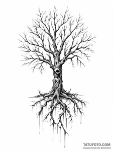 Frozen tree with skeletal roots, artistic tat... - эскиз тату (№1751486919_0, 02.07.2025 20:08) — Tatufoto.com