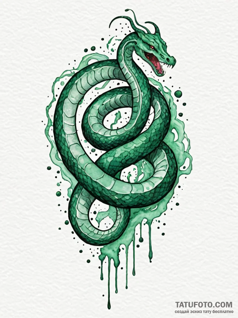 Emerald serpent in cosmic rift, ink illustrat... - эскиз тату (№1751487000_0, 02.07.2025 20:10) — Tatufoto.com