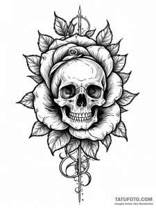 Animated rose blooming from skull, tattoo dra... - эскиз тату (№1751487165_0, 02.07.2025 20:12) — Tatufoto.com