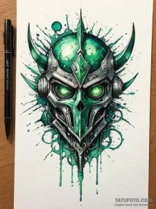 Fractured helm with emerald eyes, concept art... - эскиз тату (№1751487656_0, 02.07.2025 20:20) — Tatufoto.com