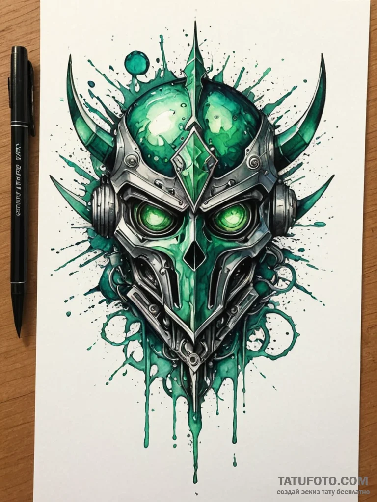 Fractured helm with emerald eyes, concept art... - эскиз тату (№1751487656_0, 02.07.2025 20:20) — Tatufoto.com