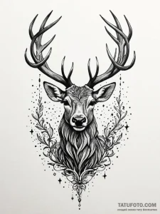 Burning stag crowned in stars, tattoo line ar... - эскиз тату (№1751488553_0, 02.07.2025 20:35) — Tatufoto.com