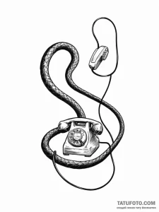 A telephone with its cord turning into a snak... - эскиз тату (№1751488633_0, 02.07.2025 20:37) — Tatufoto.com