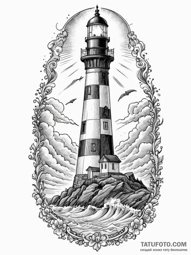 Lighthouse drifting through spectral storm, t... - эскиз тату (№1751489639_0, 02.07.2025 20:53) — Tatufoto.com