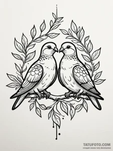 Turtle dove pair, perched on a branch togethe... - эскиз тату (№1751491123_0, 02.07.2025 21:18) — Tatufoto.com