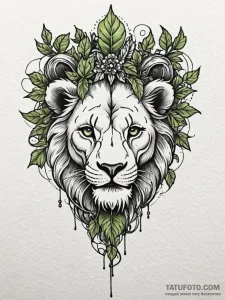 Lion skull crowned with ivy, artistic tattoo... - эскиз тату (№1751491536_0, 02.07.2025 21:25) — Tatufoto.com