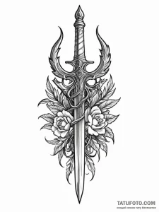 Glyph-etched dagger crowned with roots, tatto... - эскиз тату (№1751492263_0, 02.07.2025 21:37) — Tatufoto.com