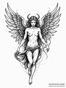 Angel and demon, tattoo drawing outline, real... - эскиз тату (№1751493370_0, 02.07.2025 21:56) — Tatufoto.com