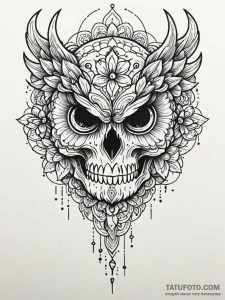 Owl skull beneath spectral bloom, tattoo draw... - эскиз тату (№1751493762_0, 02.07.2025 22:02) — Tatufoto.com