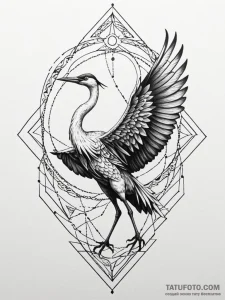 Crane flying with a burning scroll in its bea... - эскиз тату (№1751493844_0, 02.07.2025 22:04) — Tatufoto.com