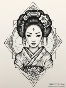 Geisha with a face of a porcelain doll, crack... - эскиз тату (№1751493924_0, 02.07.2025 22:05) — Tatufoto.com