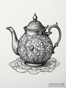 Teapot, tattoo line art, on a clean white pap... - эскиз тату (№1751494005_0, 02.07.2025 22:06) — Tatufoto.com