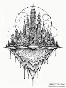 Skyline of a sunken city seen from below, con... - эскиз тату (№1751494248_0, 02.07.2025 22:10) — Tatufoto.com