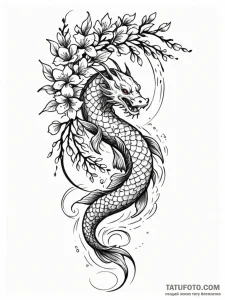 Wisteria flowers cascading down a wall, tatto... - эскиз тату (№1751494655_0, 02.07.2025 22:17) — Tatufoto.com