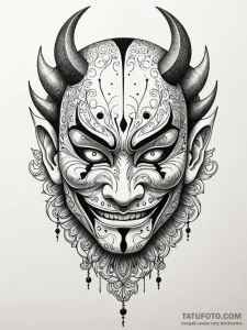 Kabuki mask with a subtle, sinister smile, ta... - эскиз тату (№1751494819_0, 02.07.2025 22:20) — Tatufoto.com