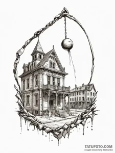 Wrecking ball demolishing a classical, beauti... - эскиз тату (№1751494900_0, 02.07.2025 22:21) — Tatufoto.com