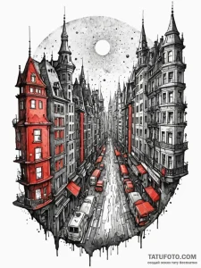 Red-light district of a futuristic city, seen... - эскиз тату (№1751495647_0, 02.07.2025 22:34) — Tatufoto.com