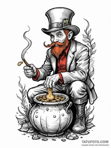 Leprechaun guarding a pot of cursed gold, tat... - эскиз тату (№1751496532_0, 02.07.2025 22:48) — Tatufoto.com