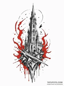 Treasure blade beneath shattered spire, tatto... - эскиз тату (№1751496730_0, 02.07.2025 22:52) — Tatufoto.com