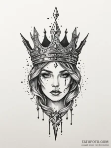 Knife resting on shattered crown, tattoo line... - эскиз тату (№1751496879_0, 02.07.2025 22:54) — Tatufoto.com